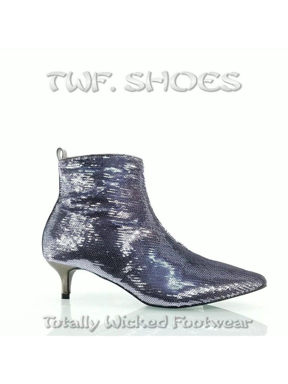 Size 8 Pewter Sequin Kitten Heels Ankle Boots - Picture 4 of 6